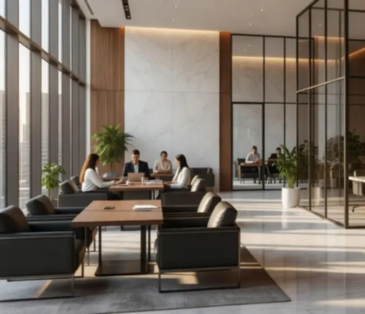 Elegáns coworking tér modern munkaterekkel a Novawork Hubban