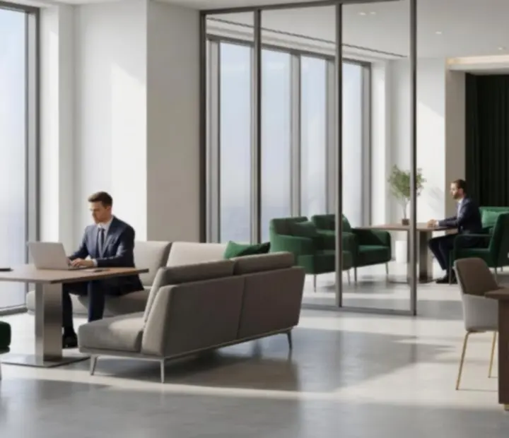 Elegáns coworking lounge a Novawork Hubban
