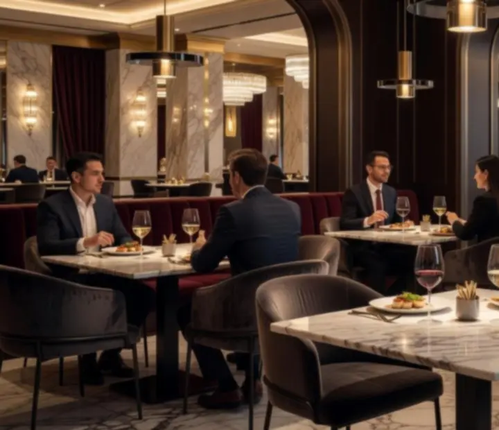 Fine dining étterem elegáns asztalbeállítással egy luxus prémium komplexumban
